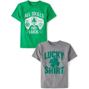 The Children’s Place Boys All Holidays,Birthdays Short Sleeve Graphic T-Shirts,2 Pack(Lucky/Skills No Luck)