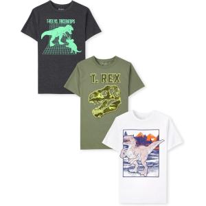 The Children’s Place Boys Animals,Cars Short Sleeve Graphic T-Shirts,3 Pack(Dino Fight/T. Rex/Dino 3-pack)