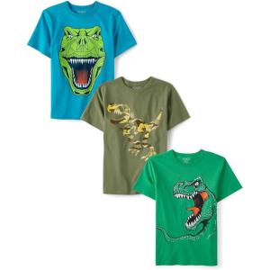 The Children’s Place Boys Animals,Cars Short Sleeve Graphic T-Shirts,3 Pack(Dino/Camo Dino/T-rex 3-pack)