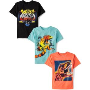 The Children’s Place Boys Animals,Cars Short Sleeve Graphic T-Shirts,3 Pack(Dino/Tiger/Iguana)