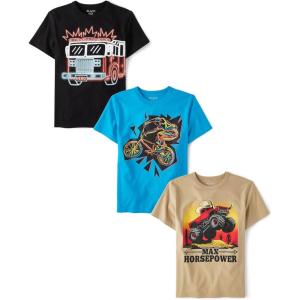 The Children’s Place Boys Animals,Cars Short Sleeve Graphic T-Shirts,3 Pack(Fire Truck/Bike/Max Horsepower)