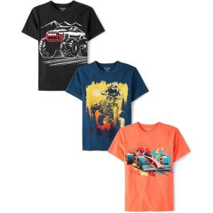 The Children’s Place Boys Animals,Cars Short Sleeve Graphic T-Shirts,3 Pack(Monster Truck/Racecar/Dirt Biker)