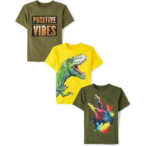 The Children’s Place Boys Animals,Cars Short Sleeve Graphic T-Shirts,3 Pack(Positive Vibes/Dino/Alligator)