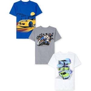 The Children’s Place Boys Animals,Cars Short Sleeve Graphic T-Shirts,3 Pack(Racers 3-pack)
