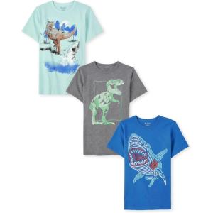 The Children’s Place Boys Animals,Cars Short Sleeve Graphic T-Shirts,3 Pack(Shark Dino 3-pack)