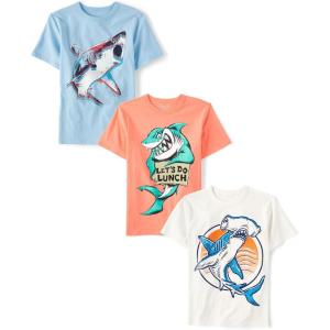 The Children’s Place Boys Animals,Cars Short Sleeve Graphic T-Shirts,3 Pack(Shark/Lunch/Hammerhead)