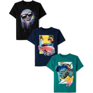 The Children’s Place Boys Animals,Cars Short Sleeve Graphic T-Shirts,3 Pack(Smile/Car/Monster Truck)