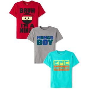The Children’s Place Boys Boys Short Sleeve Graphic T- Shirt 3-Pack(Bruh Ninja/Mamas Boy/Epic Genius)