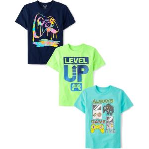 The Children’s Place Boys Boys Short Sleeve Graphic T- Shirt 3-Pack(Game Controller/Game Time/Level Up)