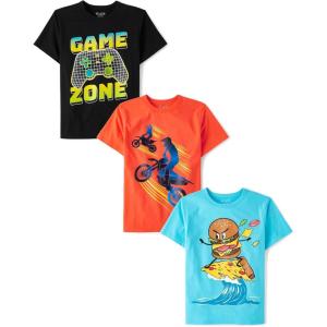 The Children’s Place Boys Boys Short Sleeve Graphic T- Shirt 3-Pack(Game Zone/Bikers/Cheeseburger)