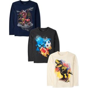 The Children’s Place Boys Dino Long Sleeve Graphic T-Shirts,multipacks(Dino/Sports/Dragon 3-pack)