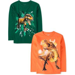 The Children’s Place Boys Gamer,Cars,Sports Long Sleeve Graphic T-Shirts,2 Pack(Dino Lightning/Dino Sketch)