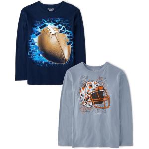 The Children’s Place Boys Gamer,Cars,Sports Long Sleeve Graphic T-Shirts,2 Pack(Football Helmet/Football)