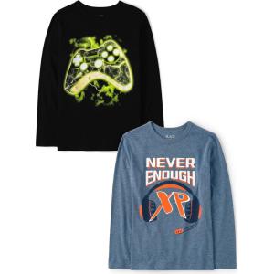 The Children’s Place Boys Gamer,Cars,Sports Long Sleeve Graphic T-Shirts,2 Pack(Game Controller/Never Enough 2-pack)