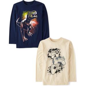 The Children’s Place Boys Gamer,Cars,Sports Long Sleeve Graphic T-Shirts,2 Pack(Gamer/Dino)