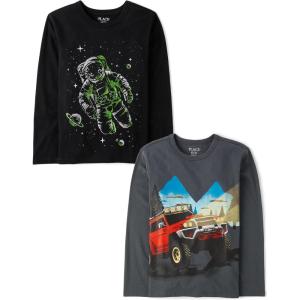 The Children’s Place Boys Gamer,Cars,Sports Long Sleeve Graphic T-Shirts,2 Pack(Monster Truck/Astronaut)