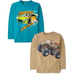 The Children’s Place Boys Gamer,Cars,Sports Long Sleeve Graphic T-Shirts,2 Pack(Monster Truck/Speed Demon)