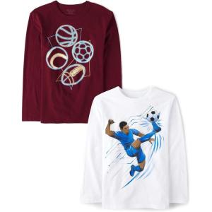 The Children’s Place Boys Gamer,Cars,Sports Long Sleeve Graphic T-Shirts,2 Pack(Soccer Player/Sports)