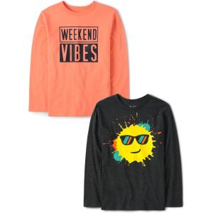 The Children’s Place Boys Gamer,Cars,Sports Long Sleeve Graphic T-Shirts,2 Pack(Wkend Vibes/Splatter Smile 2-pack)