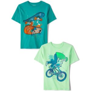 The Children’s Place Boys Gamer,Sports,Cars Short Sleeve Graphic T-Shirts,2 Pack(Biker/Skateboard)