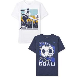 The Children’s Place Boys Gamer,Sports,Cars Short Sleeve Graphic T-Shirts,2 Pack(Soccer Kick/Goal 2-pack)