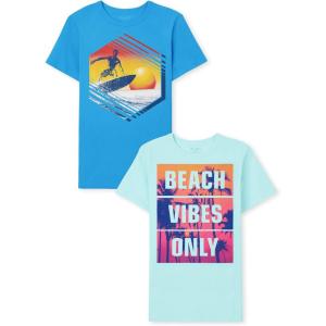 The Children’s Place Boys Gamer,Sports,Cars Short Sleeve Graphic T-Shirts,2 Pack(Surfering/Beach Vibes Only 2-pack)