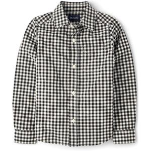 The Children’s Place Boys Long Sleeve Poplin Button Down ShirtButton Down Shirt(Black Plaid)