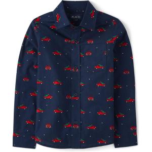 The Children’s Place Boys Long Sleeve Poplin Button Down ShirtButton Down Shirt(Christmas Truck Print)