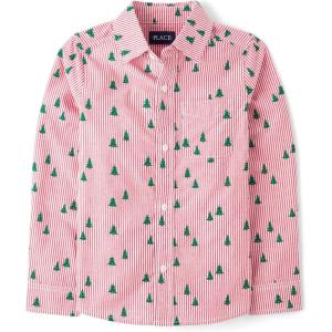 The Children’s Place Boys Long Sleeve Poplin Button Down ShirtButton Down Shirt(Red Trees)