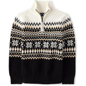The Children’s Place Boys’ Long Sleeve Quarter Zip Pullover Sweater(Black Fairisle)