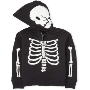 The Children’s Place Boys’ Long Sleeve, Sherpa Lined, Zip-Front Hoodie Sweatshirt(Black Skeleton)