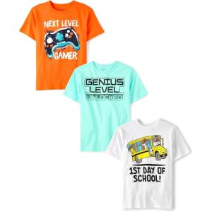 The Children’s Place Boys’ School,Learning Short Sleeve Graphic T-Shirts,3 Pack(Next Level/Genius/1st Day of School)