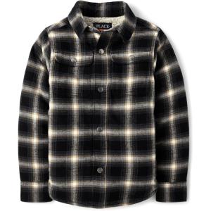 The Children’s Place Boys Sherpa Lined Shirt Jacket(Black Plaid)