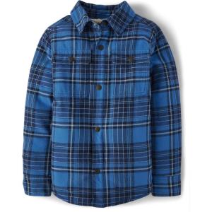 The Children’s Place Boys Sherpa Lined Shirt Jacket(Blue Plaid)