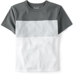 The Children’s Place Boys’ Short Sleeve Crew Neck T-Shirts(Black Ice Colorblock)