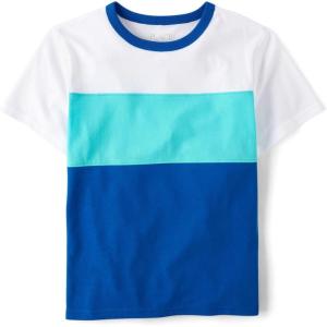The Children’s Place Boys’ Short Sleeve Crew Neck T-Shirts(White Colorblock)