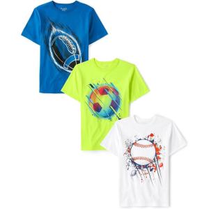 The Children’s Place Boys Sports Short Sleeve Graphic T-Shirts, Multipacks(Soccer/Baseball/Football Blue 3-pack)