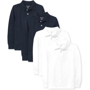 The Children’s Place Boys Uniform Long Sleeve Pique Polo(Nautico/White 4-pack)