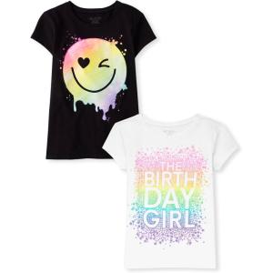 The Children’s Place Girls All Holidays,Birthdays Short Sleeve Graphic T-Shirts,2 Pack(Paint Face/Birthday Girl)