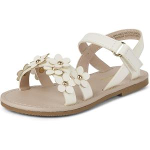 The Children’s Place Girl’s Baby Toddler Flat Sandals with Adjustable Ankle Strap Slipper(White Crisscross Floral)