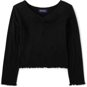 The Children’s Place Girls Basic Long Sleeve V-Neck Knit Shirts(Black)