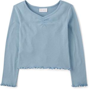 The Children’s Place Girls Basic Long Sleeve V-Neck Knit Shirts(Blue Aura)
