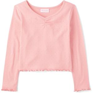 The Children’s Place Girls Basic Long Sleeve V-Neck Knit Shirts(Fuzzy Pink)