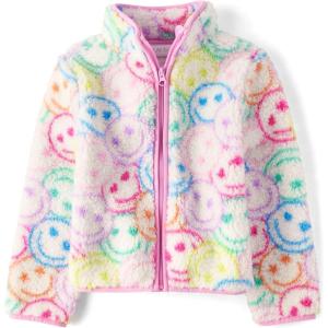 The Children’s Place Girls Cozy Sherpa Full-zip Jacket(White Happy Faces)
