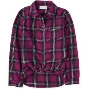 The Children’s Place Girls Long Sleeve Plaid Twill Tie Front Button Down Shirt(Rose Parade Plaid)