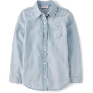 The Children’s Place Girls Long Sleeve Plaid Twill Tie Front Button Down Shirt(Tessa Wash Denim)