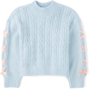 The Children’s Place Girls Long Sleeve Pullover Cable Knit Sweater(Soft Sky Ribbon)