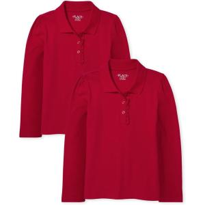 The Children’s Place Girls Multipack Long Sleeve Ruffle Pique Polos(Ruby 2-pack)