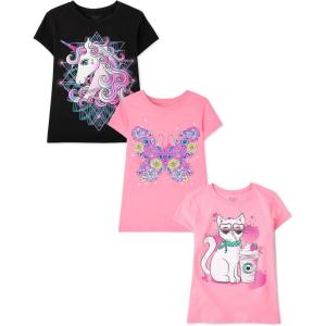 The Children’s Place Girls Unicorns,Butterfly Short Sleeve Graphic T-Shirts,3 Pack(Cat/Unicorn/Butterfly Flowers)
