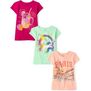 The Children’s Place Girls Unicorns,Butterfly Short Sleeve Graphic T-Shirts,3 Pack(Drink/Unicorns/Paris)